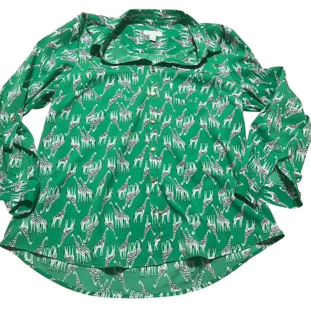 Giraffe Print Blouse Size Petite Large Whimsical Avante Garde Animal Artsy Wild